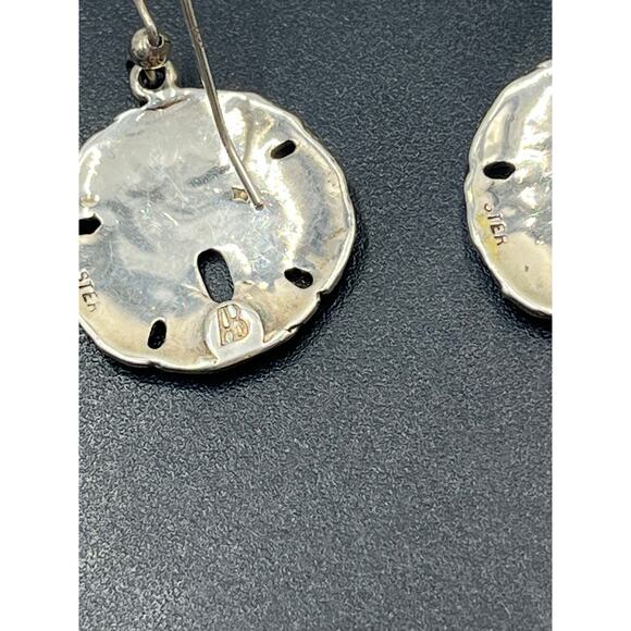 AB Designer Signed Sterling Silver 925 Coastal Beach Sand Dollar Dangle Earrings - Picture 8 of 8